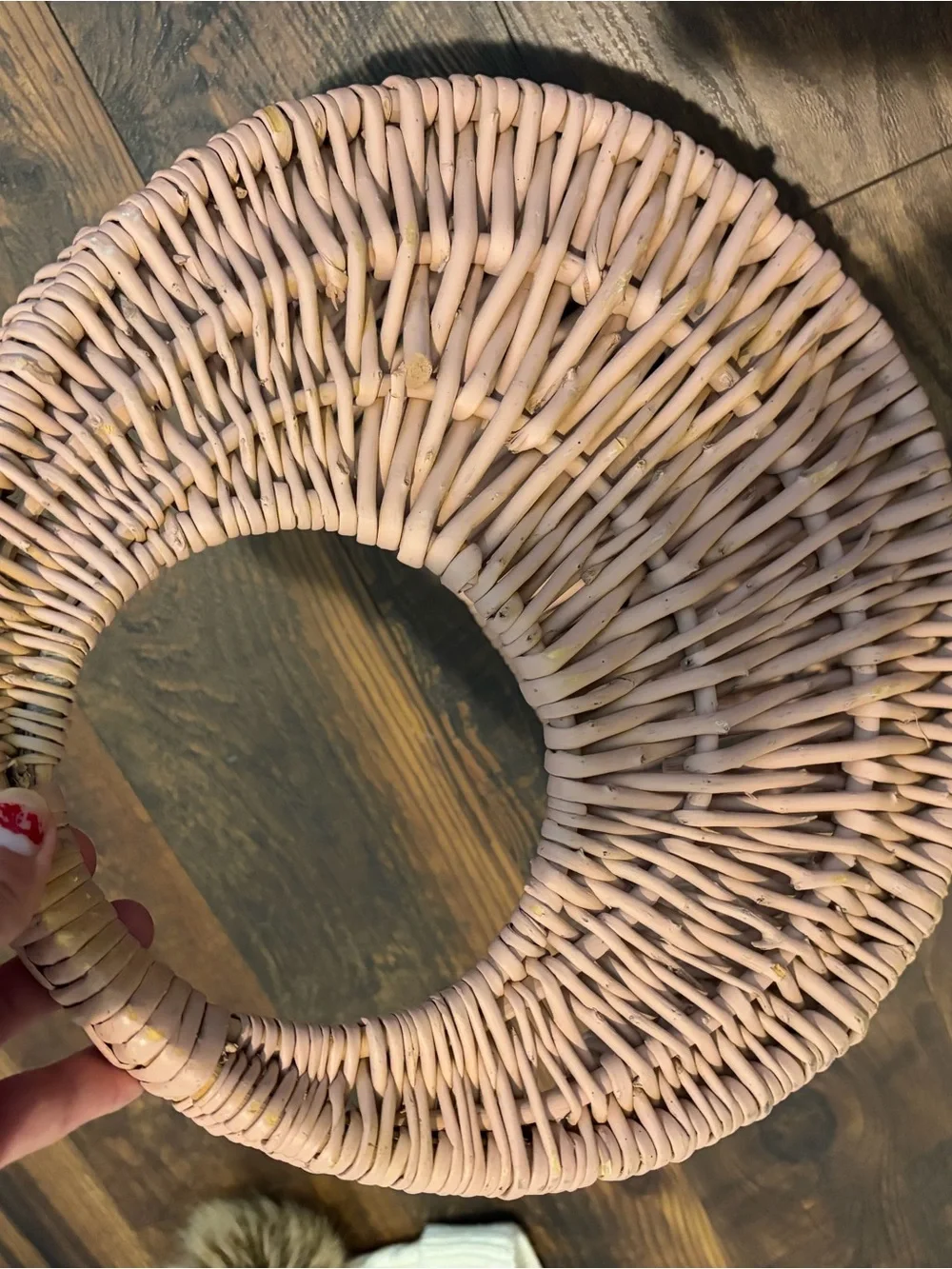 Handwoven Pink Wicker Wall Basket - Round
